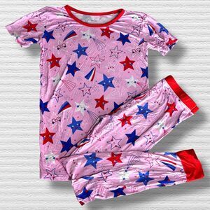 Little Sleepies Pink Stars & Stripes 2 Piece Pajama Set Bamboo 12/14